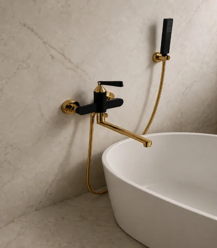 Black Gold Dual Function Wall Mounted Bathtub Faucet