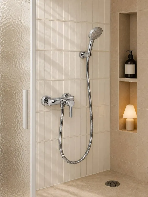 Geometric Chrome Wall Mounted Shower Mixer