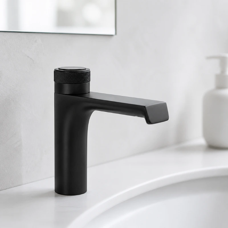Solid Brass Knurled Handle Deck Mounted Basin Faucet Mixer Tap